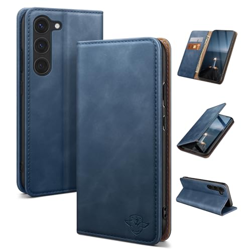 Étui en cuir de haute qualité pour Samsung S23 avec blocage RFID bleu