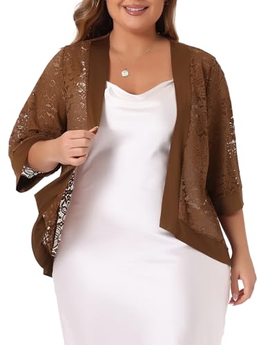Image of Agnes Orinda Plus Size Cardigans for Women 3 /4 Sleeve Open Front Lightweight Sheer Shrug Lace Bolero Cover Up