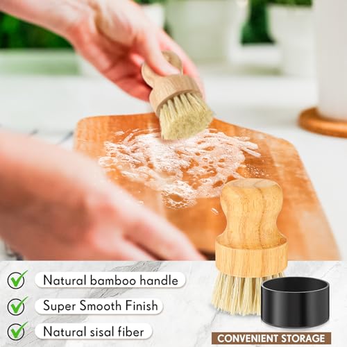 Qinyoung 2 Pcs Cutting Board Oil Applicator Set Bamboo Wax Applicator with Sisal Fiber and Sponge for Mineral Oil Board, Wooden Worktops, Butcher Blocks, Utensil Care(Classic)