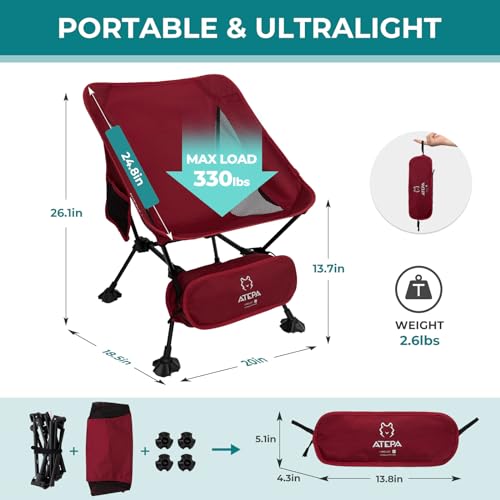 ATEPA-Camping-Chairs-for-Adult-Compact-Lightweight-Folding-Chairs-Portable-Chairs-Ultralight-Backpacking-Chairs-for-Camping-Hiking-Beach-Outdoor-Lawn-Travel-with-Anti-Sinking-Feet