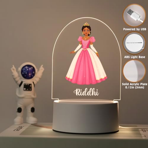 Image of SNAPTRAP LED Name Light Customized for Girls | Personalized Princess Acrylic Night Lamp with Custom Name | Fairy, Ballerina & Royal Dress Designs | USB Nursery Night Light Gift (Classic Pink)