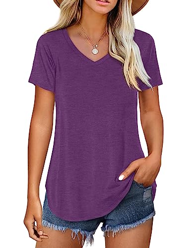 Amoretu Women V Neck T-Shirt Casual Short Sleeve Plain Tee Shirts Blouses