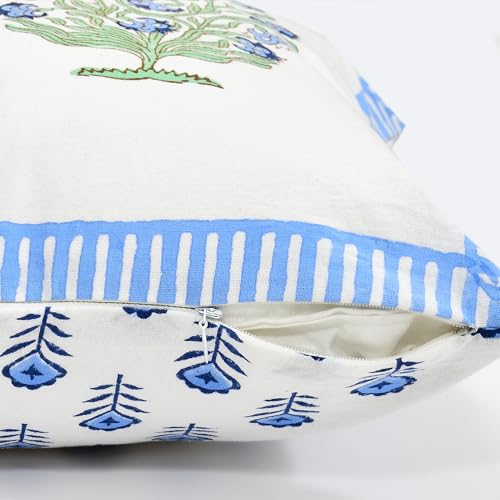 Image of BLOCKS OF INDIA Hand Block Printed Cotton Cushion Cover (16 x 16 inches) (Blue Green Half)