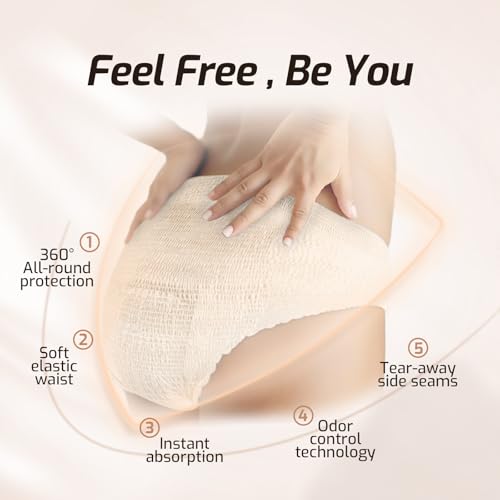 Image of SUNKISS Women Daytime Incontinence Underwear, Large, Beige, 16 Count | Disposable Adult Panties, Protective Pull Ups, Postpartum Care, Maximum Absorbency, Soft & Breathable Materials, Odor Control