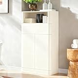 ACCOHOHO Modern Minimalist Bathroom Cabinet with Adjustable Shelf, Sliding Drawer and Magnetic Push Latch, Wooden Storage Cabinet for Bathroom, Living Room and Kitchen, White