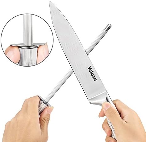 Velaze Knife Block Sets,Kitchen Knife Set with Rotating Stand,8-Piece Stainless Steel Knife Set,High Carbon Stainless Steel Ultra Sharp Grey Knife Set & Ergonomic Handle,Silver