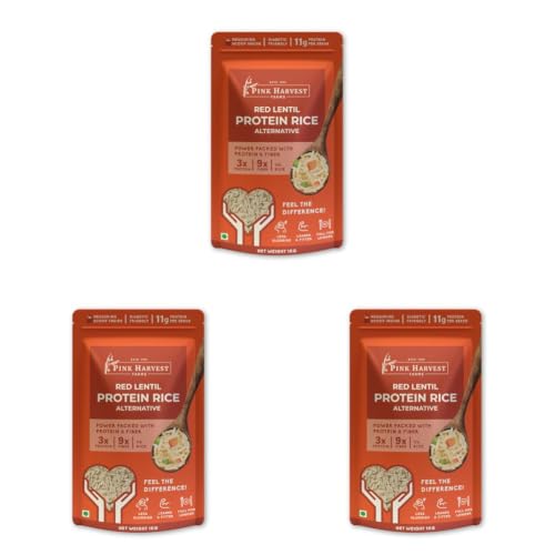 Image of Pink Harvest Farms Red Lentil High Protein Rice| Vegan |Low GI | Diabetic Friendly - 1 Kg (Pack of 3)