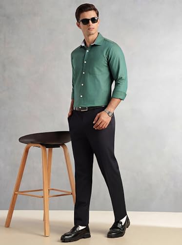 Image of Thomas Scott Men's Regular Fit Formal Shirt | 100% Cotton Long Sleeves | Spread Collar with Contrast Fabric (Available in Plus Size)