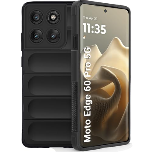 Image of TheGiftKart Liquid Silicon Back Cover Case for Motorola Moto Edge 60 Pro 5G | Shockproof Military Grade Protection | Micro-Fibre Cloth On Inner Side | Built-in Anti-Slip Grip Back Case (TPU, Black)