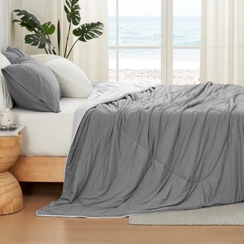 Cozy Bliss Cooling Comforter Twin Size, Cooling Blankets for Hot Sleepers and Night Sweats, Dark Light Gray Summer Comforter for Twin Size Bed, Breathable Soft Lightweight Silk Smooth