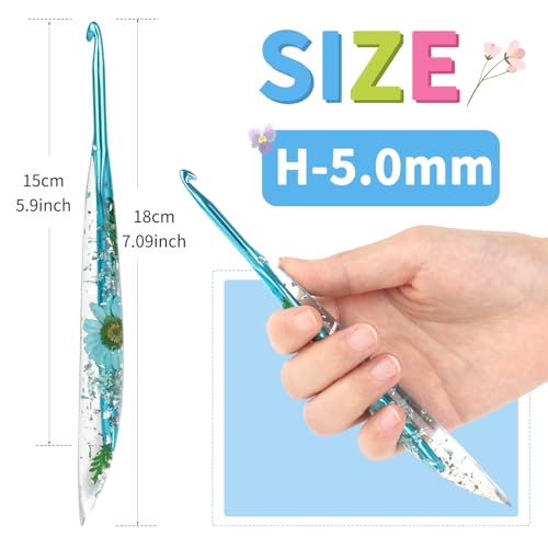 Image of Coopay Crochet Hooks, 5mm Ergonomic Crochet Hook with Floral Plastic Grips, Stylish and Unique, Ideal for Crocheting Blankets, Dolls, Shawls, Hats, Scarves (H-5.0mm)