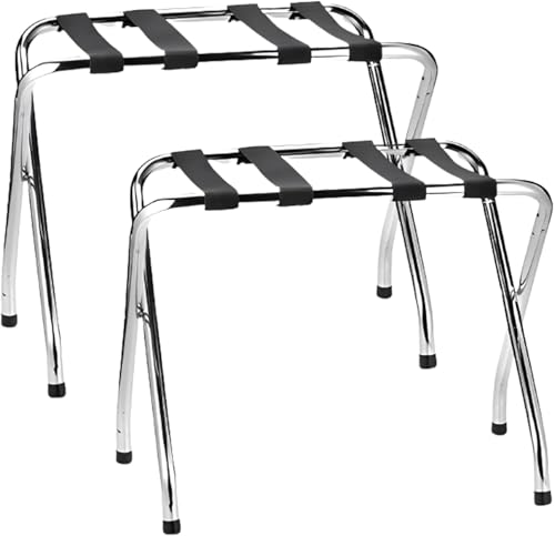 USTECH Luggage Rack Single Tier Foldable Sturdy with Nylon Straps & Rubber Feet for Added Stability | Metal Stand for Guest Room Storage | Perfect for Small Spaces