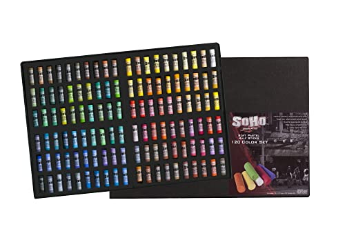 SoHo Urban Artist Soft Pastel Half Stick Pastel Set for Artists with Deluxe Travel Storage Box High Light Fastness Perfect for Layering and Blending - [Set of 120 - Assorted Colors]