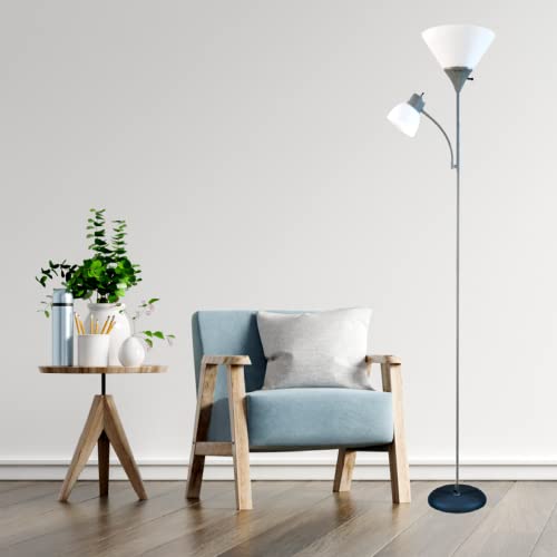 Luminária Chão 1,80m Articulada Dupla Duas Lâmpadas Pedestal Coluna Gimpo PF2-04 PAI Cor: Prata