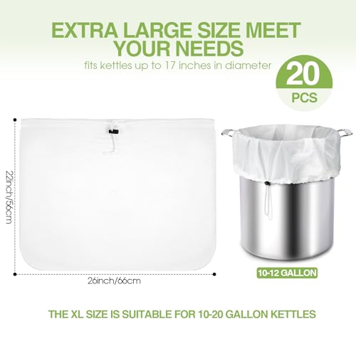 Chumia 20 Pack Brew Bags Reusable Extra Large 26 x 22'' Fine Mesh Strainer Cold Brew Filters Drawstring Cheese Cloth Straining Bags Wine Making Supplies for Fruit Cider Beer