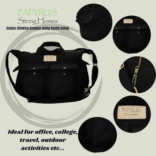 Image of ROUGH Canvas Cotton messenger bag.15'' Lap top. Large size 36x27x11 cm(12Ltr) Metal zipper closure. Allround pockets. Vintage look. Antique fittings.Sustainable