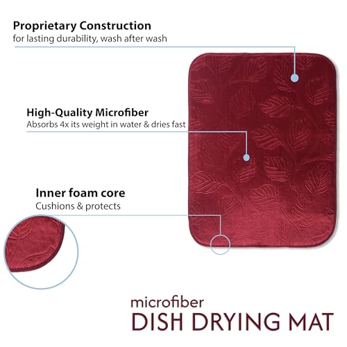 Image of Kuber Industries Pack of 4 Soft Microfiber Dish Drying Mat for Kitchen | 38x50 Machine Washable & Quick Drying Water Absorbing Mat for Kitchen Dishes, Utensils & Crockery | Aesthetic Design - Maroon