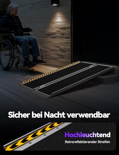 FACHNUO Rollstuhlrampe 91cm Faltbare Aluminium Schwellenrampe mit verstellbaren Stützbeinen, 362kg Tragfähigkeit, rutschfeste & tragbar, Schwarze Rampe für niedrige Treppen, Stufen, Türen, Eingänge