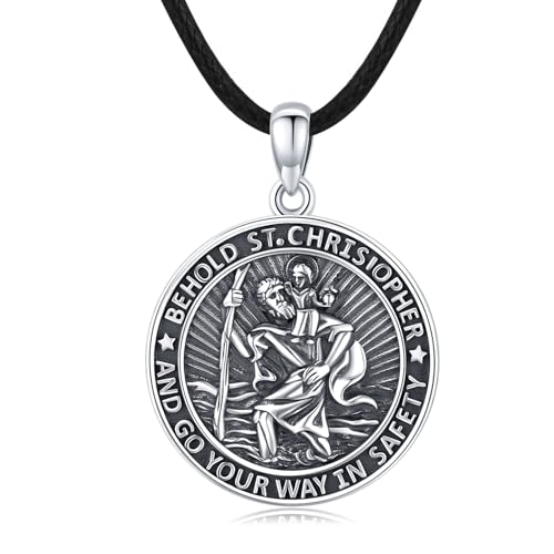Collier Saint Christophe en argent 925 amulette catholique pour femme et homme de 50 cm