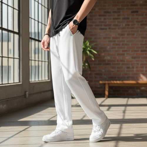 Image of Men's Baggy Trousers for Men Loose Fit Korean Style Wide Leg Casual Pants Elastic Waist Comfortable Streetwear Black Gym Wear Lounge Travel Bottom Wear