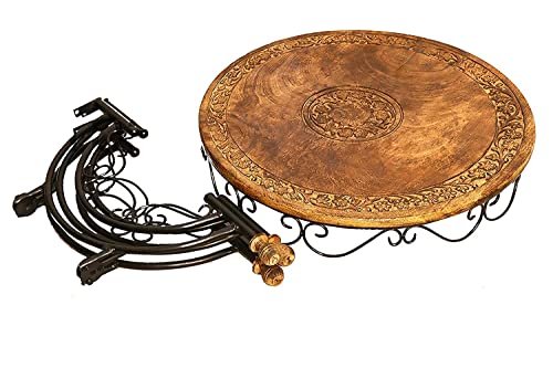 Wooden & Wrought Iron Outdoor Set (4 Chairs + 1 Folding Table) Folding Table with 4 Chair Set (Style- 5)