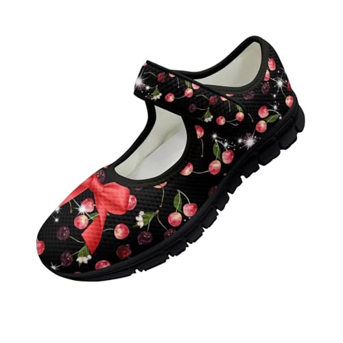 Binienty Women's Flats Mesh Mary Jane Shoes Round Toe Buckle Strap Tennis Walking Shoes Beach Travel Footwear