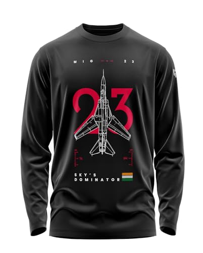 Image of Aero Armour MIG-23 Indian Army Cotton T-Shirt | Full Sleeve | Regular Fit | Zero Shrinkage | Round Neck