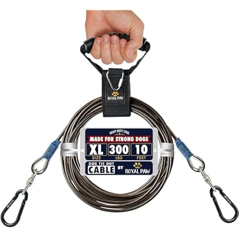 ROYAL PAW Dog Tie Out Cable - Tie Out Cable for Dogs (up to 300 lbs) - Use Dog Tie-Outs & Stakes for Outside - Best Heavy Duty Dog Leash for Large Dogs (10ft - Black Onyx) Cover