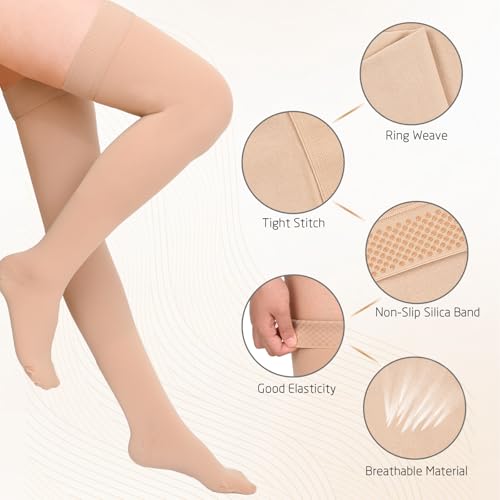 Image of Athbavib Thigh High 20-30 mmHg Compression Stockings for Women, Medical Graduated Compression Socks for Men Circulation with Silicone Dot Band for Athletic, Travel Use