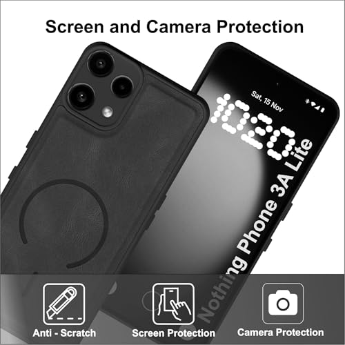 Image of SBMS Back Cover for Nothing Phone 3A Lite | Ultra Slim Soft Rubberised Hard Case | Oil Feel Soft Leather Back | Mag-Safe Design (Mag-Safe Not Support) | Camera Protection Case For Noth 3A Lite (Black)