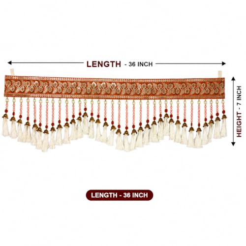 Image of ONESTA Traditional Embroidered Door Toran for Main Door | Decorative Bandhanwar with Tassels & Bells | Handmade Home Entrance Hanging | Festive Diwali Pooja Decor | Cream & Gold 3 Feet (Size 36 Inch Pack 01)