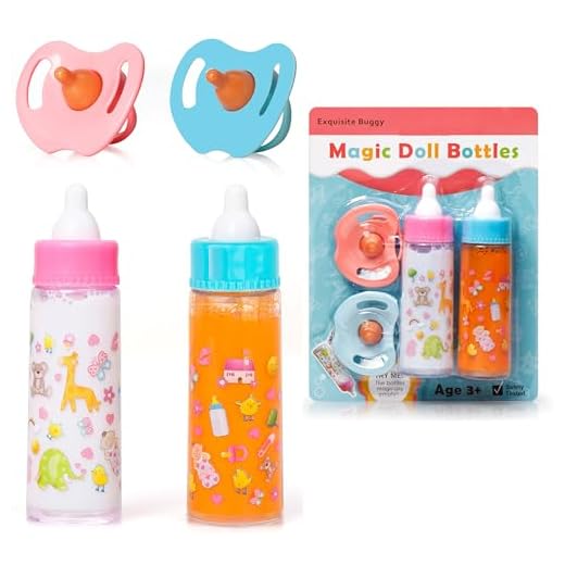 Exquisite Buggy My Sweet Baby Disappearing Magic Bottles - Includes 1 Milk, 1 Juice Bottle with Pacifier for Baby Doll (Colorful)