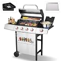 CIG GARDEN Dual Fuel Grill Combo, Propane & Charcoal BBQ with 52,000 BTU, 2 Side Shelves, Cast Iron Grid & Griddle Plate, Outdoor Grill for Patio, Backyard, Garden, Silver & Black
