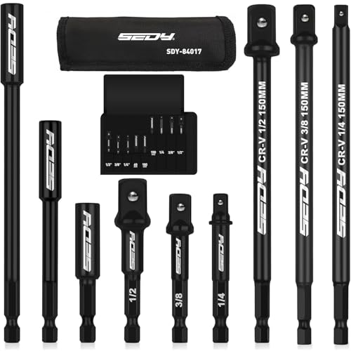 9-Piece Impact Socket Adapter Set, 1/4" 3/8" 1/2" Driver Socket Adapter, Power Drill Bit Extension, Magnetic Screwdriver Bit Holder, Socket Wrench Adapter