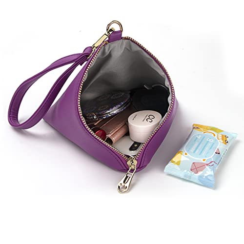 Image of Women Synthetic Leather Clutch Wallet Triangle Wristlet Purse with Wrist Strap