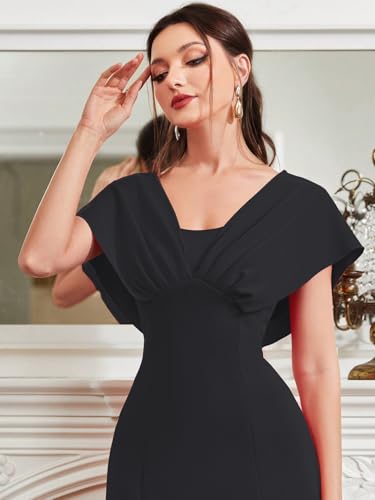 Image of Shasmi Women's & Girl's Solid A-Line Maxi Dress | V-Neck Pleated Bodice | Cap Batwing Sleeves | Fit & Flare Evening Gown (Dress 274)
