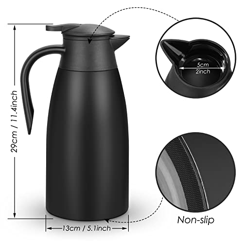 Foto von Wylnsie Edelstahl-Isolierkanne 2 Liter – Doppelwandige Vakuum-Kaffeekanne für Heiß- & Kaltgetränke, 18/8 Edelstahl, Auslaufsicher, Leicht zu Reinigen, Schwarz