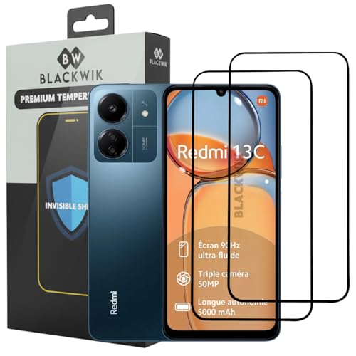 Image of Blackwik Tempered Glass Screen Protector for Xiaomi Redmi 13C 5G / Redmi 13C 4G / Poco C65 with Edge-To-Edge Protector Coverage | Easy Installation Kit (Black) (Pack Of 2)