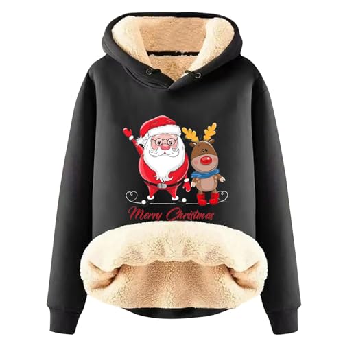 Roobeety Felpa natalizia da donna con calda fodera in sherpa – Morbido maglione invernale con Babbo Natale e renna, felpa imbottita per le giornate fredde, Stil#E02 Grigio, M
