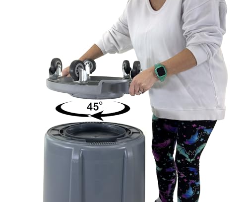 Image of Trash Can Dolly | Heavy-Duty Plastic | 5 Casters | Foot Stabilizer | 460 Lb. Capacity