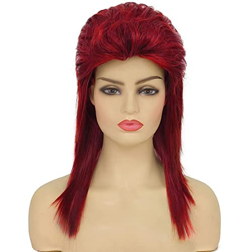 Image of Swiking Red Mullet Wig for Women Shoulder Length Straight Natural Layered Hair 70s 80s Rock Costume Wigs Synthetic Replacement Wig