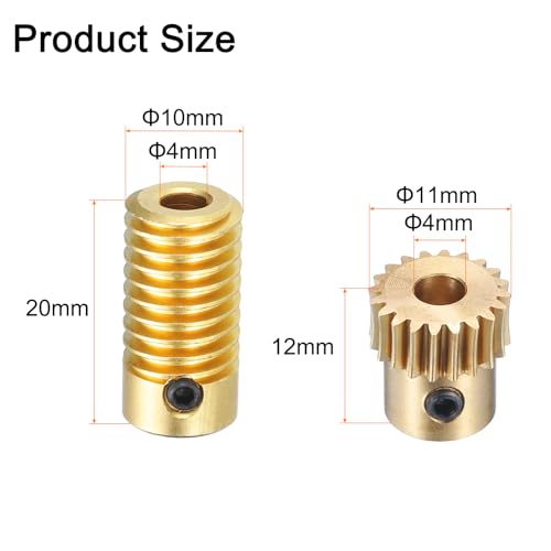Image of uxcell Worm Gear Set - 0.5 Module 20:1 Reduction Rate 4mm Hole Dia Gear Shaft and 4mm Hole Dia Gear Wheel 20T Drive Gear Box (Brass)