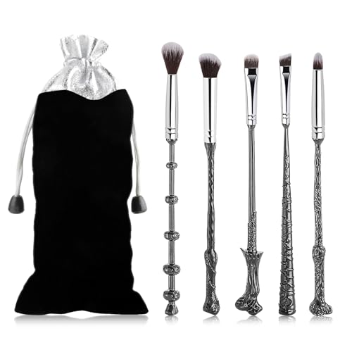 Idee Regalo Donna a meno di 100 euro Bacchetta Magica Pennelli Trucco, 5 Pezzi H-Potter Manico Metallo Pennelli Make Up, Gadget H-Potter Accessori Regalo per Ragazze Donne