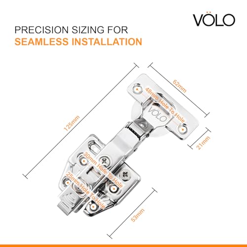 Image of VOLO Cabinet Hinges, Set of 1 (2 Pieces) for Furniture, Wardrobes, Doors, and Storage Units | (3D Soft Close (Stainless Steel), 0 Crank | Full Overlay)
