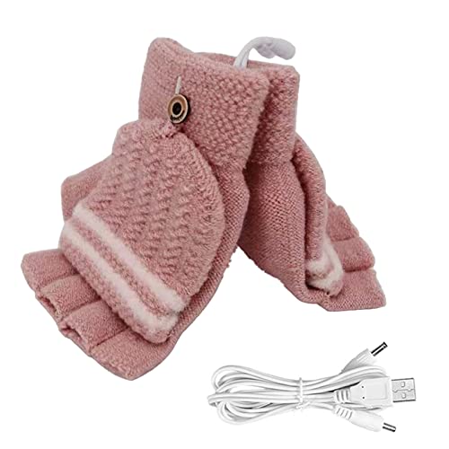 Gants chauffants USB - Gants tricotés avec couverture complète et demi doigts - Gants chauffants pour taper l'hiver - Gants chauds pour ordinateur portable - Design lavable Cover