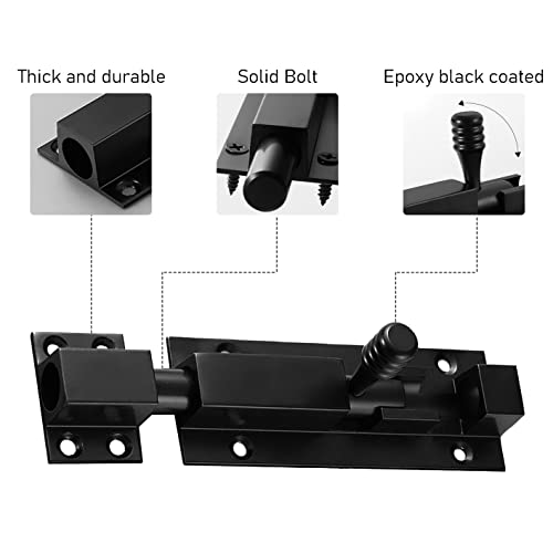 Rusoz Heavy Duty Gate Bolt 6 Inch Black Sliding Bolt Aluminum Alloy Garden Drop Bolt Safety on Window Moving - Image 3
