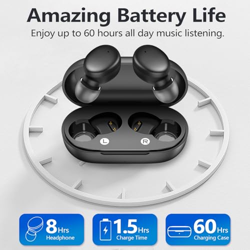 Image of MOZOTER S8 Mini Wireless Earbuds Bluetooth 5.3 in Ear Light-Weight Headphones,60Hrs Playtime Ear Buds with Charging Case,Smart Ring,Fitness Tracker Premium Sound with Deep Bass for Sport-Black