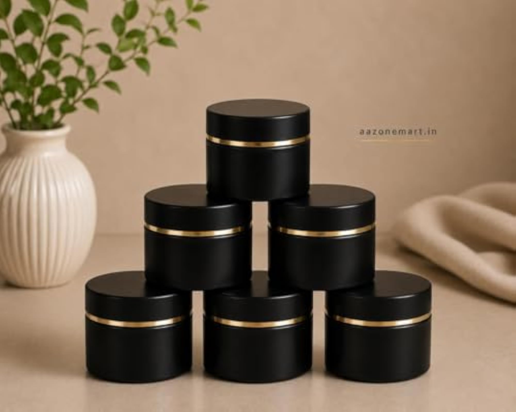 15gm Black Colour Round Empty Plastic Cosmetic Cream Container Jars, Pack of 12