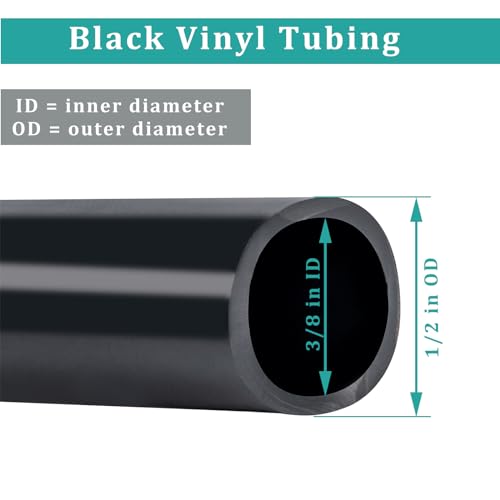 ZY-hosetube 3/8\" id - 10ft Black Vinyl Tubing Flexible PVC Tube Hybrid Hose Transfer Water Fuel Gas for Pond Fountain Garden Waterfall, Durable and Safe, with 2 Hose Clamps