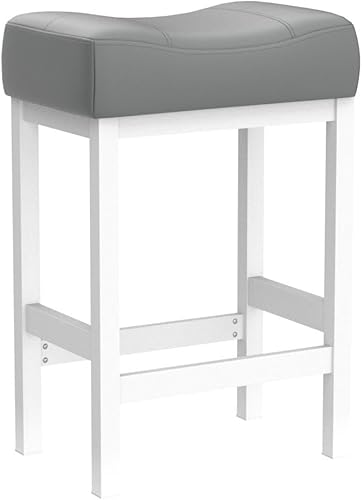 Miniatura 5 de KS861P-LG - Juego de taburetes de bar de 24 pulgadas taburete de cocina de piel sintética grisblanco base de metal KS861P-LG